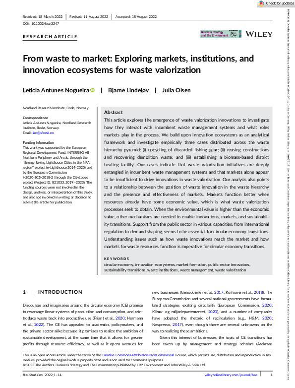 From waste to market: Exploring markets, institutions, and innovation ecosystems for waste valorization